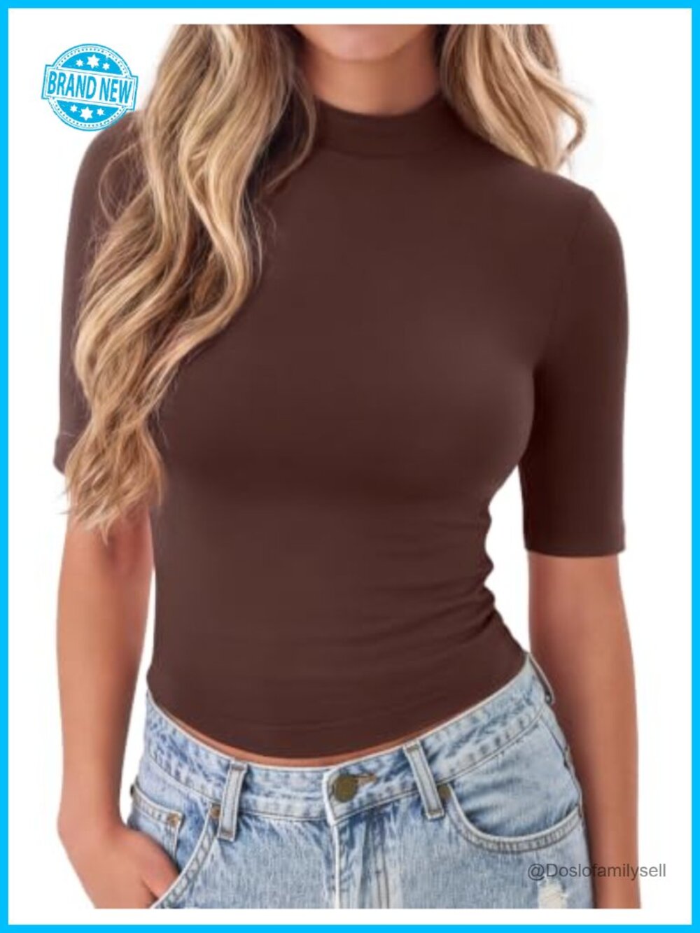 Women's Mock Neck Short Sleeve Slim Fit Basic Tee